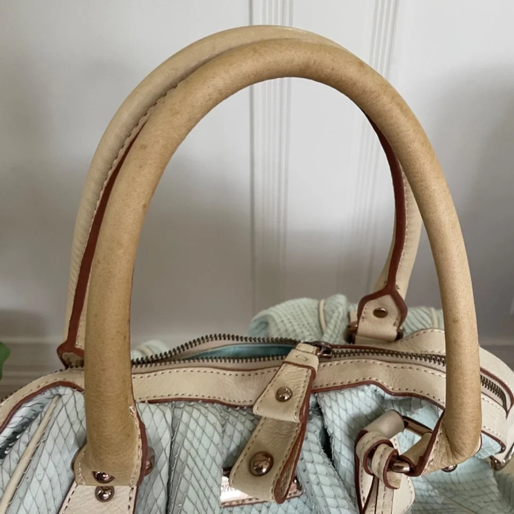 Cynthia Rowley Mint Green Scales Leather Satchel Crossbody Bag with Tassel